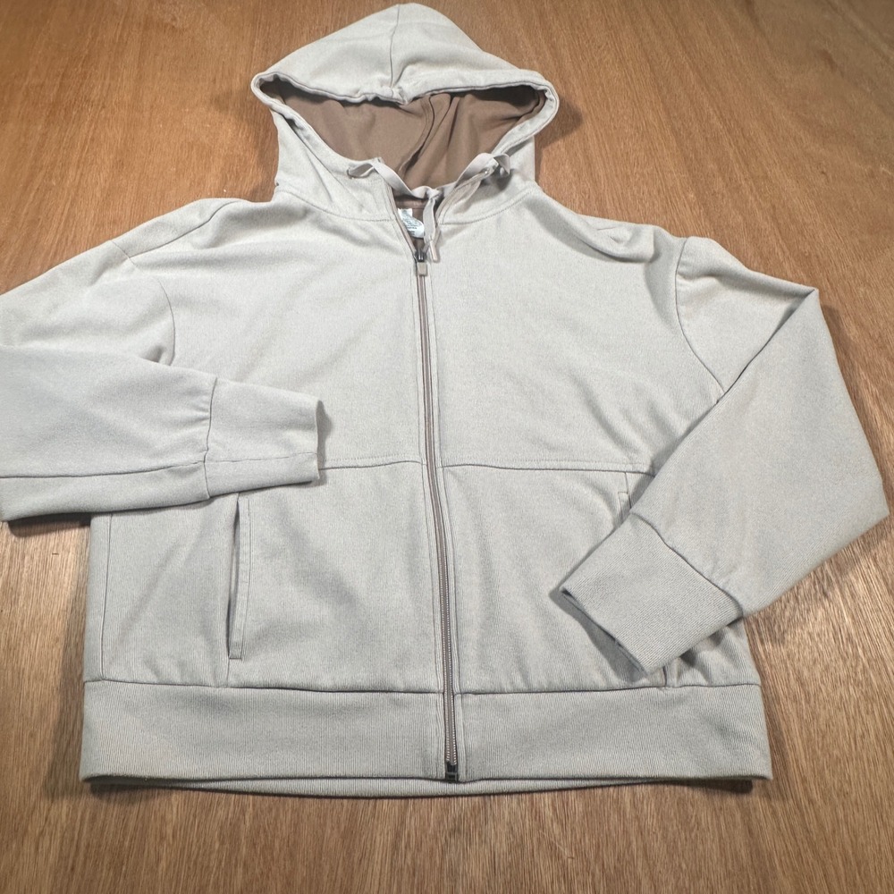 RBX Full Zip Hoodie Women Small Beige Ribbed Activewear Sweatshirt CRHS103
